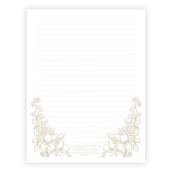 Printable Letter Writing Sheets - Beige Florals - The former things have passed away - Revelation 21:4
