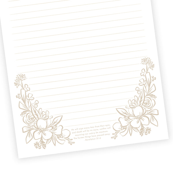 Printable Letter Writing Sheets - Beige Florals - The former things have passed away - Revelation 21:4