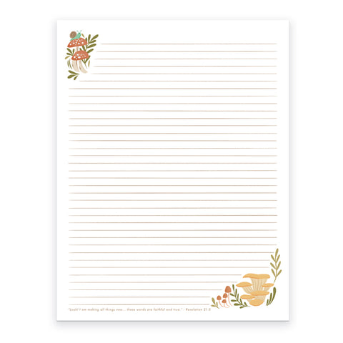 Printable - Mushrooms and Fauna - I am making all things new, Revelation 21:5 Letter Writing Paper