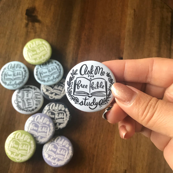 Ask Me for a Free Bible Study - JW Button Pin Badge, Pioneer Gift