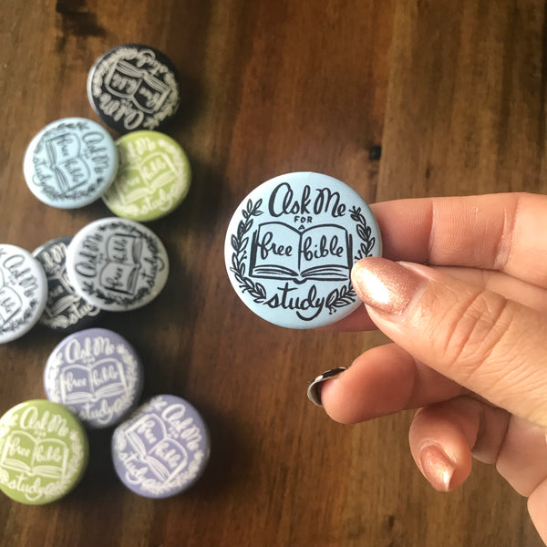 Ask Me for a Free Bible Study - JW Button Pin Badge, Pioneer Gift