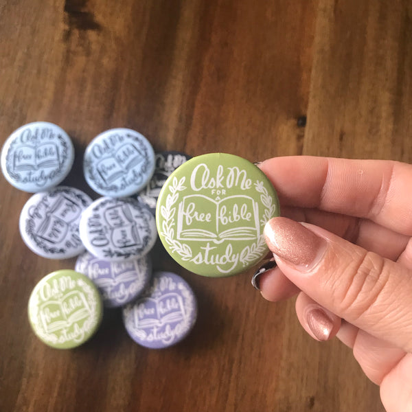 Ask Me for a Free Bible Study - JW Button Pin Badge, Pioneer Gift