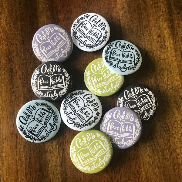 Ask Me for a Free Bible Study - JW Button Pin Badge, Pioneer Gift