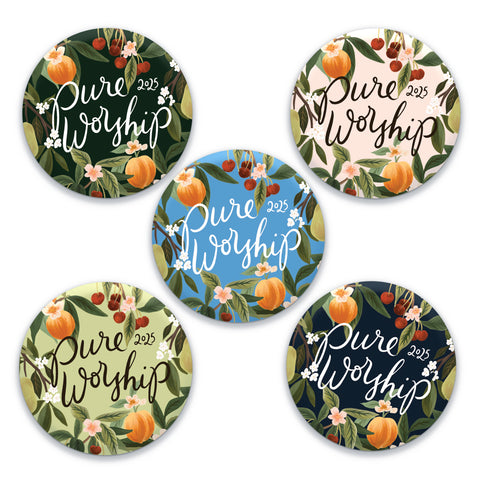 2025 Pure Worship Convention Pin – Fruit and Floral Design | Fruity Summer Pin Badge for Jehovah’s Witnesses