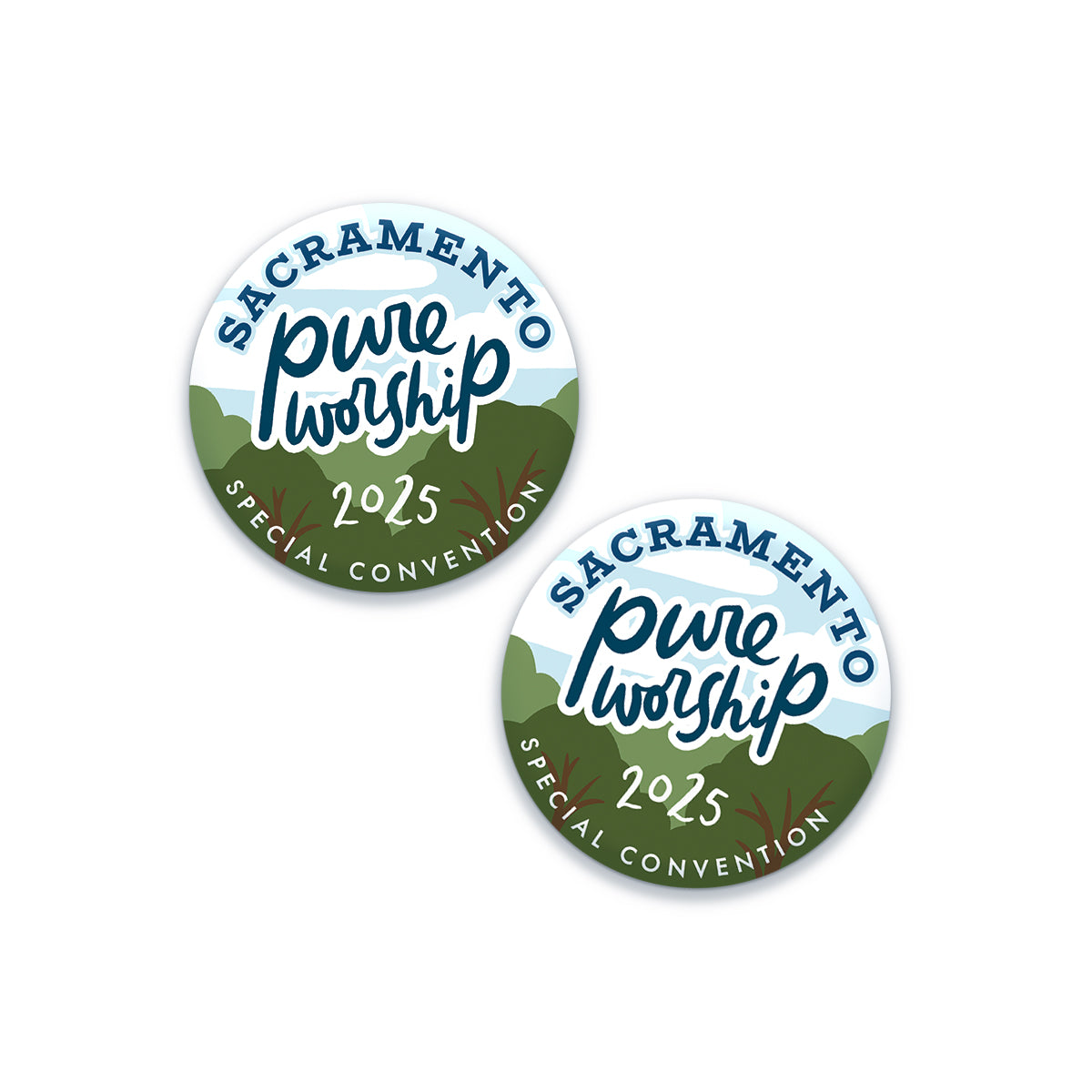 2025 Pure Worship Special Convention Pin – Sacramento California Tree Design | 1.5" Badge Pin Gift for Jehovah’s Witnesses