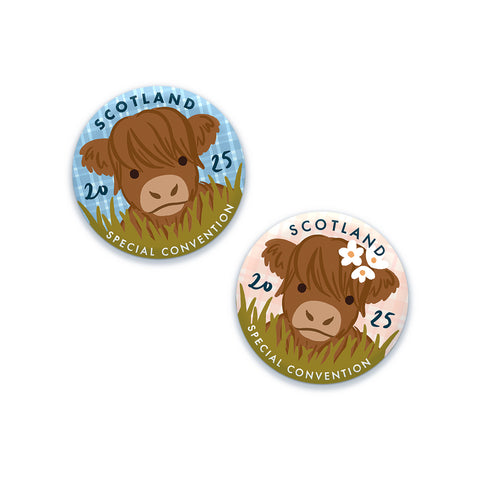 2025 Pure Worship Special Convention Scotland Badge Pin – Highland Cow & Tartan Design | Jehovah’s Witnesses Convention Pin Gift