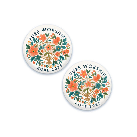 2025 Kobe Japan Pure Worship Special Convention Pin – Floral & Japanese Fan Design | 1.5" Badge Pin Gift for Jehovah’s Witnesses (Available in Bulk)