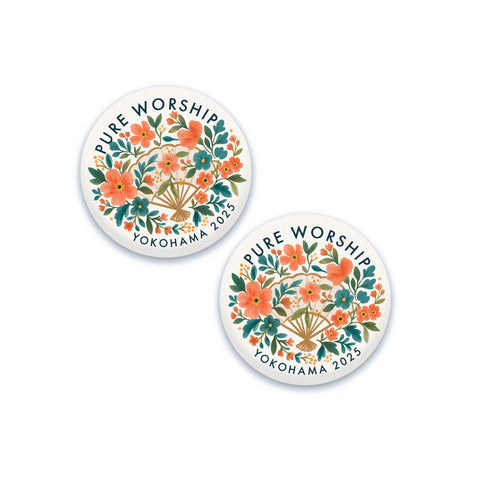 2025 Yokohama Japan Pure Worship Special Convention Pin – Floral & Japanese Fan Design | 1.5" Badge Pin Gift for Jehovah’s Witnesses (Available in Bulk)
