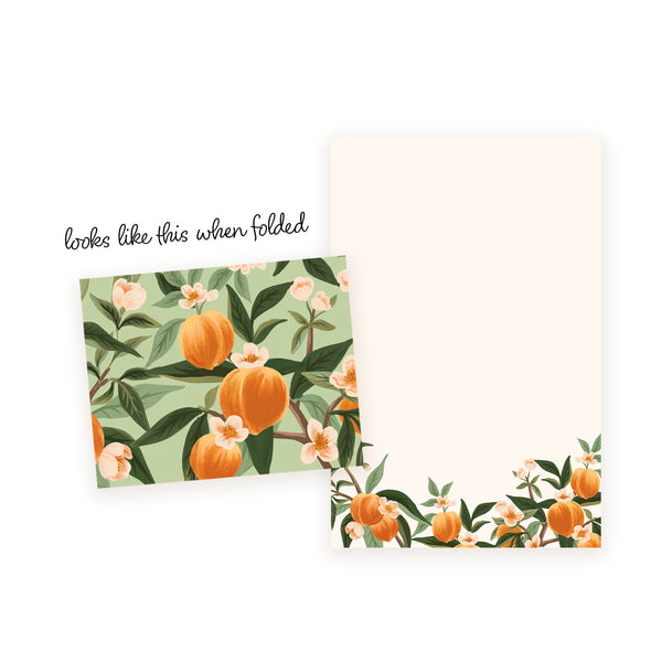 Summer Peach Letter Writing Set – 50 Unlined Foldable Sheets with Matching Envelopes | Greeting Card-Style Stationery for Handwritten or Printed Letters
