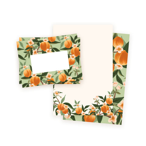 Summer Peach Letter Writing Set – 50 Unlined Foldable Sheets with Matching Envelopes | Greeting Card-Style Stationery for Handwritten or Printed Letters