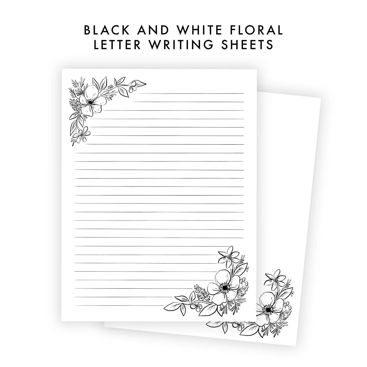Printable Letter Writing Sheets - Black and White Anemone Floral – Seasoned With Salt Paperie for Letter Writing Paper Printable Free