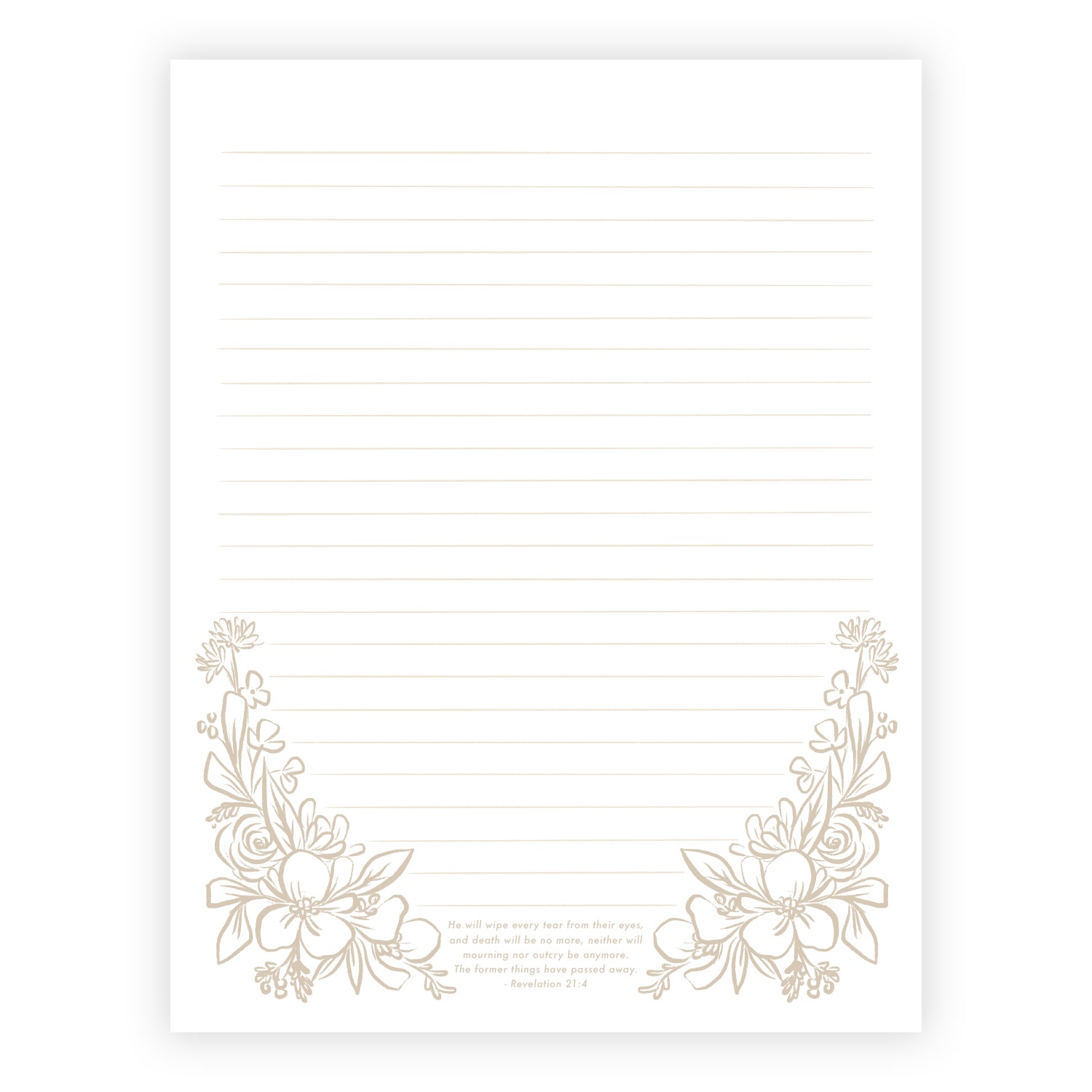 Printable Letter Writing Sheets - Beige Florals - The former things have passed away - Revelation 21:4