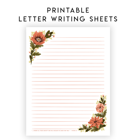 Printable Letter Writing Sheets - Throw all your anxiety on him, because he cares for you 1 Peter 5:7