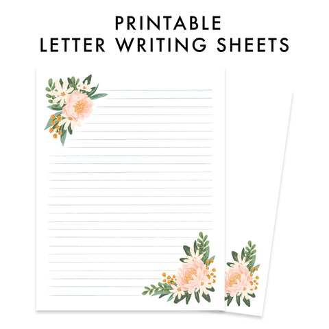 Printable Letter Writing Sheets - Peony Bundle