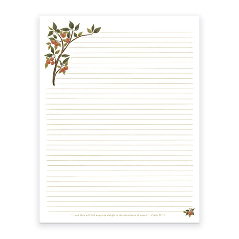 Printable - Wild Apple - they will find exquisite delight in the abundance of peace, Psalm 37:11 Letter Writing Paper