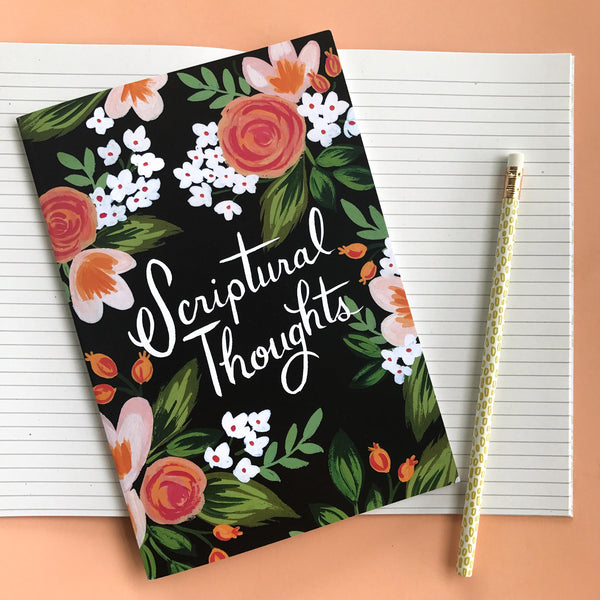 A5 Notebook Peach Floral Scriptural Thoughts