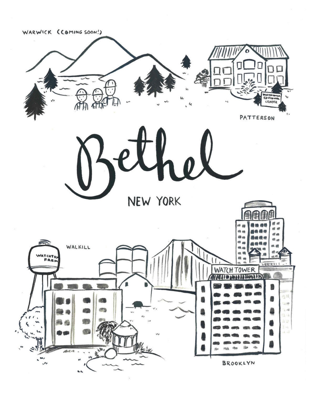 Bethel NY Illustration - 8x10 Giclee Print