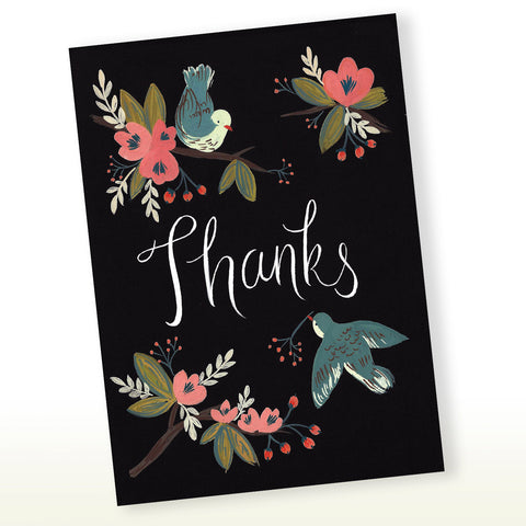Thanks Card - Birds and Floral, Thank You Card