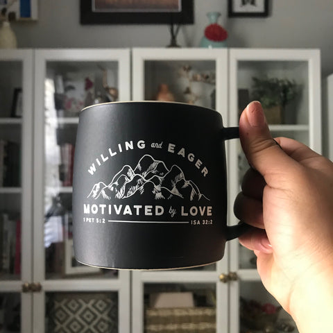 Willing and Eager, Motivated by Love 1 Peter 5:2, Isaiah 32:2 Mug for Brothers, Elders, CO