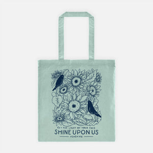 Mint Tote Bag - Let The Light Of Your Face Shine Upon Us, Psalm 4:6 Sunflowers and Birds