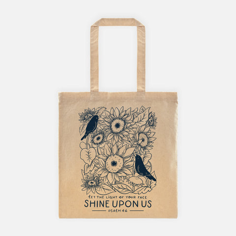 Natural Tote Bag - Let The Light Of Your Face Shine Upon Us, Psalm 4:6 Sunflowers and Birds